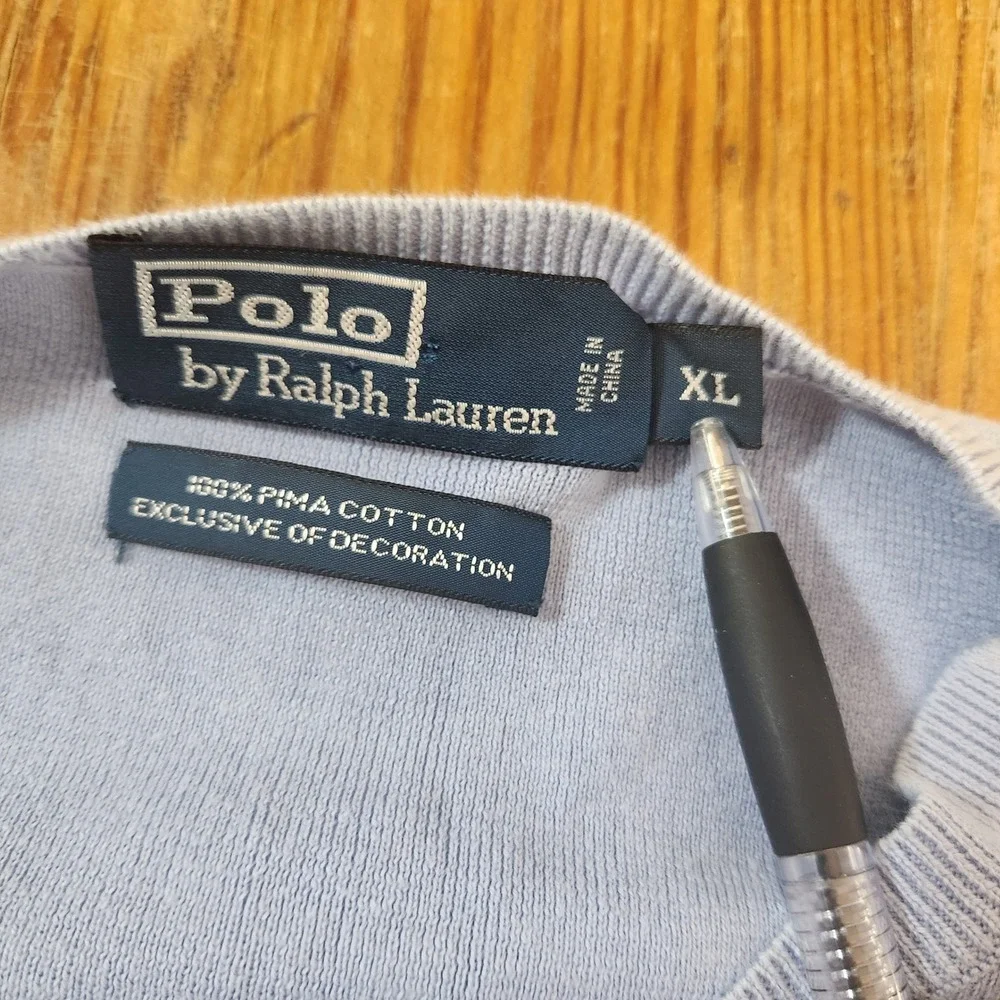 Vtg‎ Polo Ralph Lauren Men's XL 100% Pima Cotton V-Neck Pastel Blue Sweater